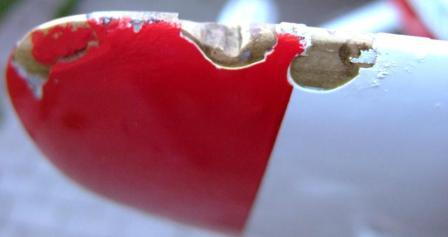 Defektes Propellerblatt (Einkerbungen durch Steinschlag)